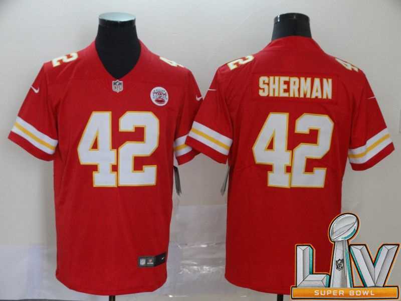 Super Bowl LV 2021 Men Kansas City Chiefs 42 Sherman Red Nike Vapor Untouchable Limited NFL Jersey